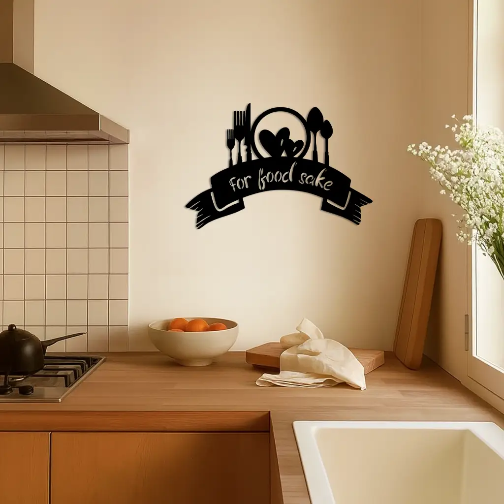 For Food Sake Metal Wall Art – Modern Kitchen & Dining Room Decor - KAFGP139 by Enova Art