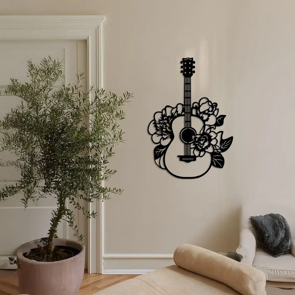 Floral Guitar Metal Wall Art – Music Inspired Home & Studio Decor - KAFGP140 by Enova Art
