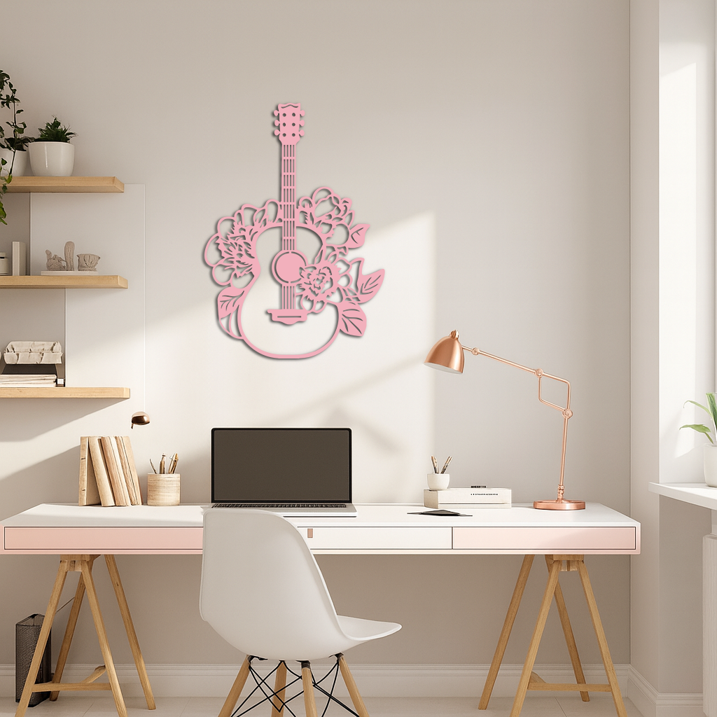 Floral Guitar Metal Wall Art – Music Inspired Home & Studio Decor - KAFGP140 by Enova Art