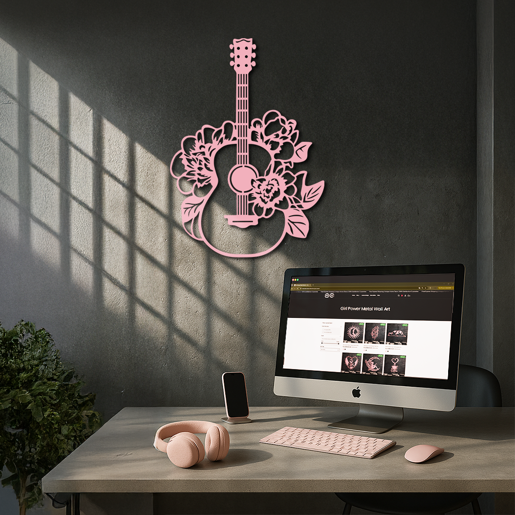 Floral Guitar Metal Wall Art – Music Inspired Home & Studio Decor - KAFGP140 by Enova Art