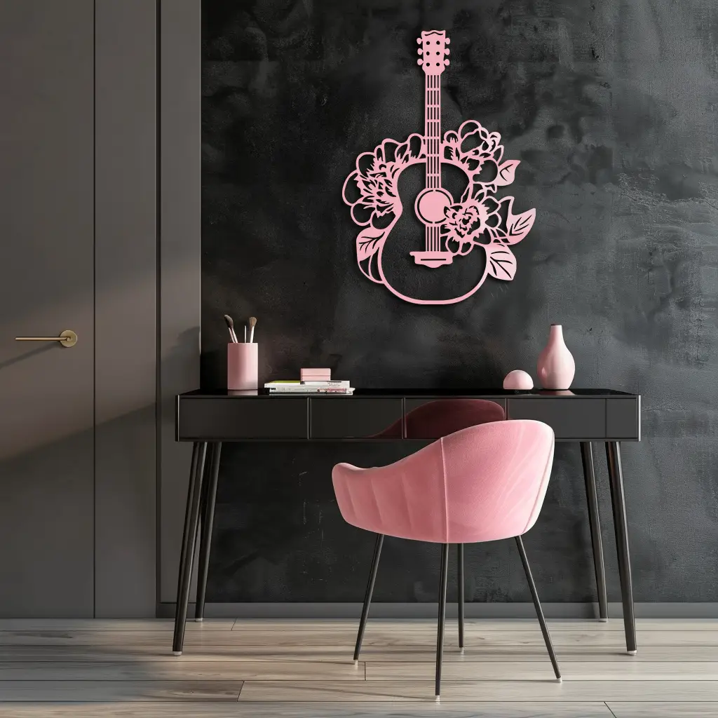 Floral Guitar Metal Wall Art – Music Inspired Home & Studio Decor - KAFGP140 by Enova Art