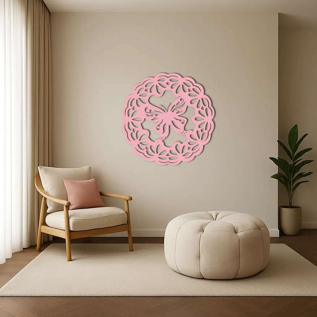 Round Butterfly Mandala Metal Wall Art – Nature Inspired Decorative Wall Hanging - KAFGP141 by Enova Art