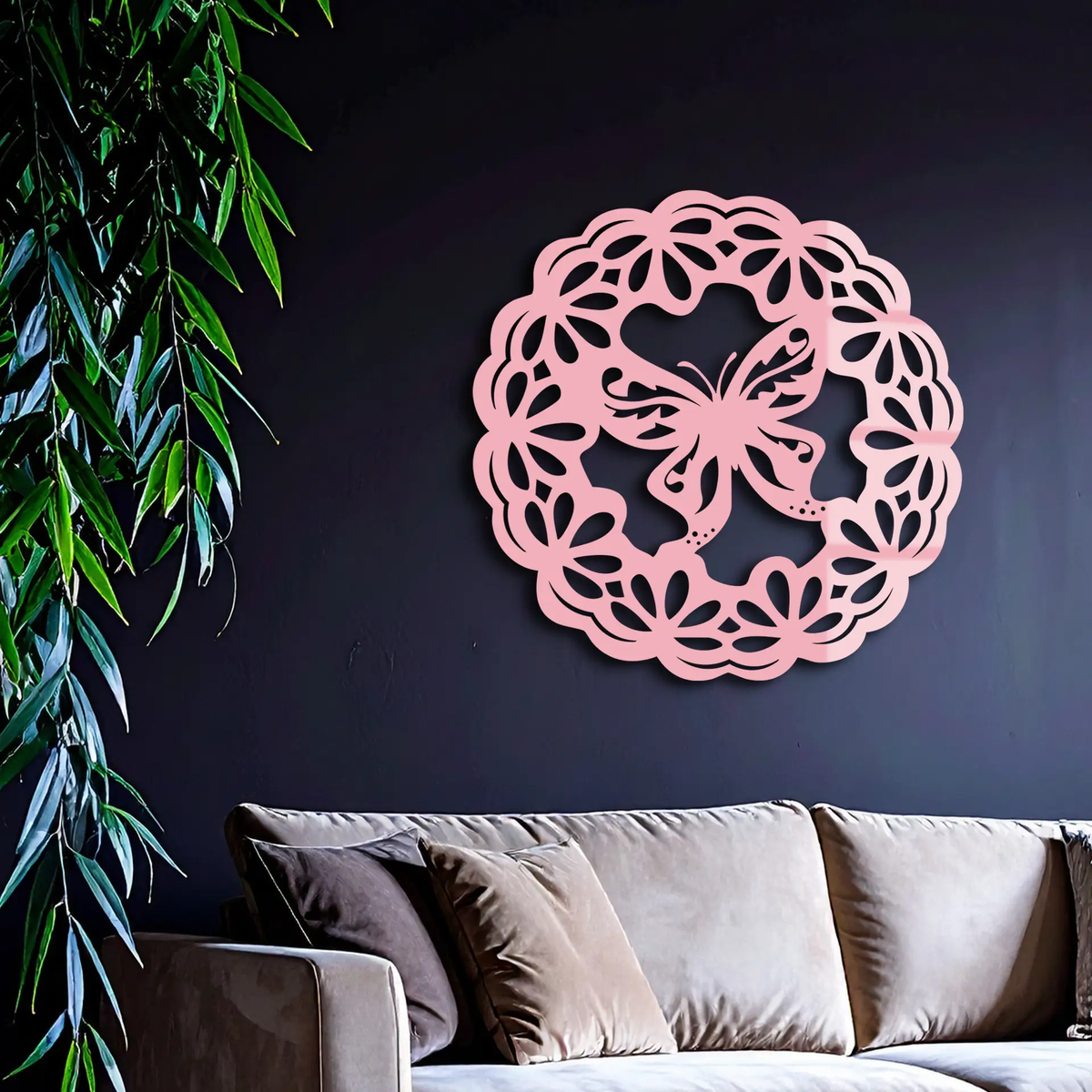 Round Butterfly Mandala Metal Wall Art – Nature Inspired Decorative Wall Hanging - KAFGP141 by Enova Art