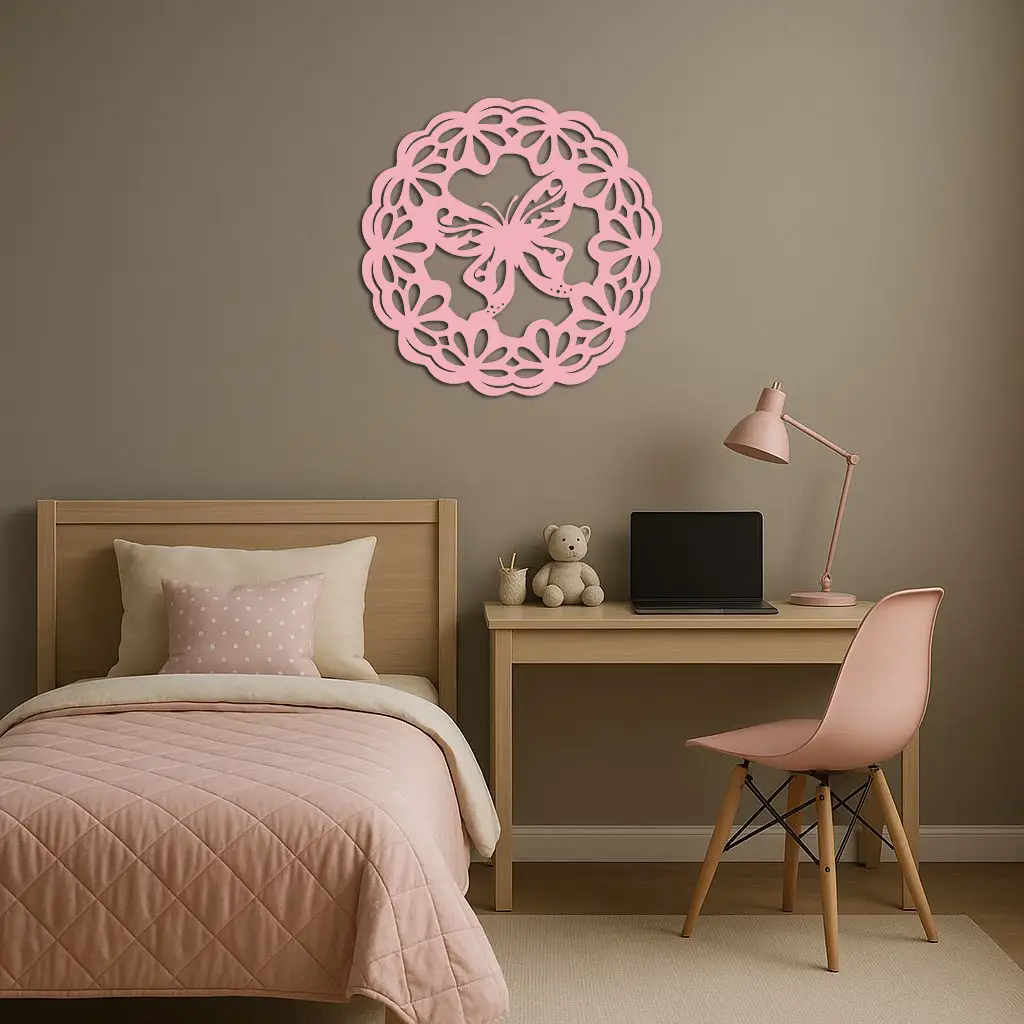 Round Butterfly Mandala Metal Wall Art – Nature Inspired Decorative Wall Hanging - KAFGP141 by Enova Art