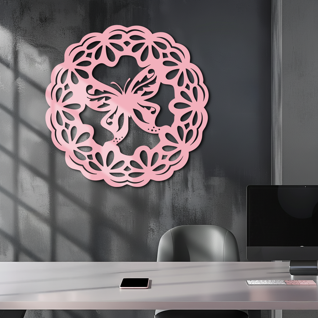 Round Butterfly Mandala Metal Wall Art – Nature Inspired Decorative Wall Hanging - KAFGP141 by Enova Art