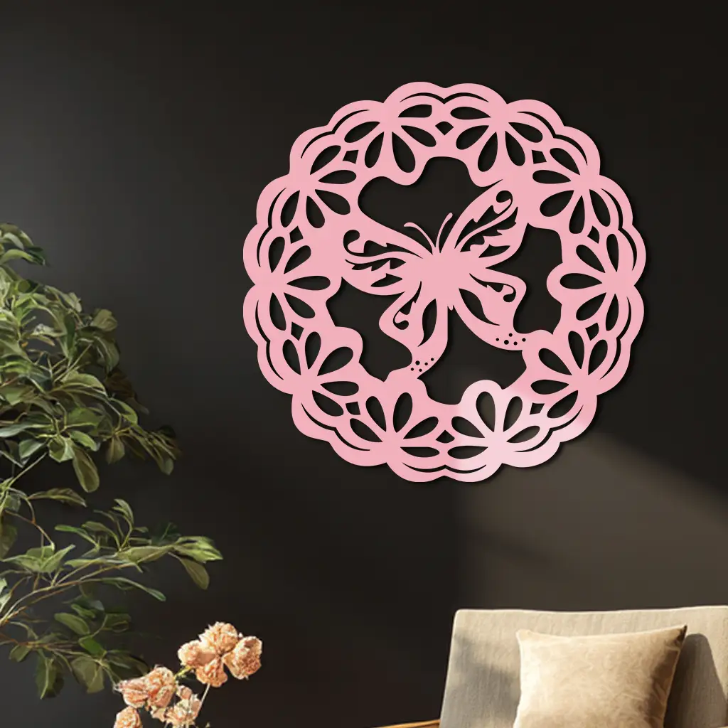 Round Butterfly Mandala Metal Wall Art – Nature Inspired Decorative Wall Hanging - KAFGP141 by Enova Art