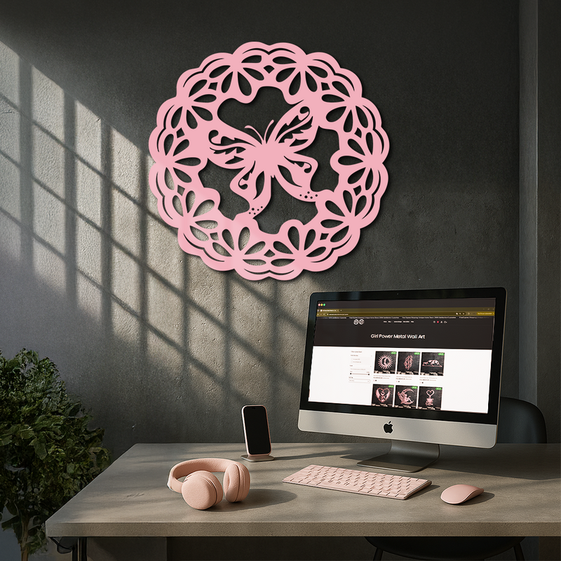 Round Butterfly Mandala Metal Wall Art – Nature Inspired Decorative Wall Hanging - KAFGP141 by Enova Art