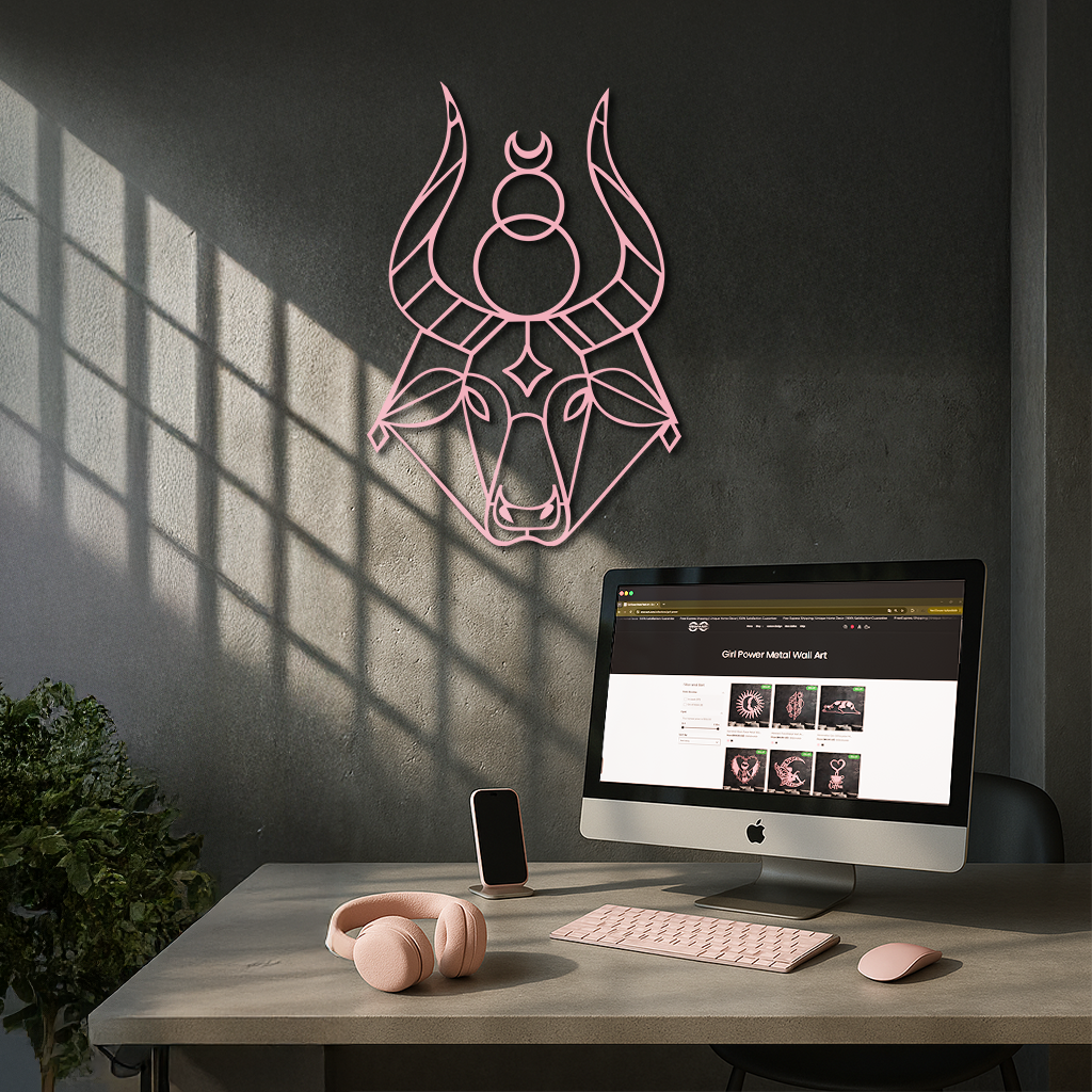 Taurus Zodiac Metal Wall Art – Geometric Bull Head Astrology Home Decor - KAFGP142 by Enova Art