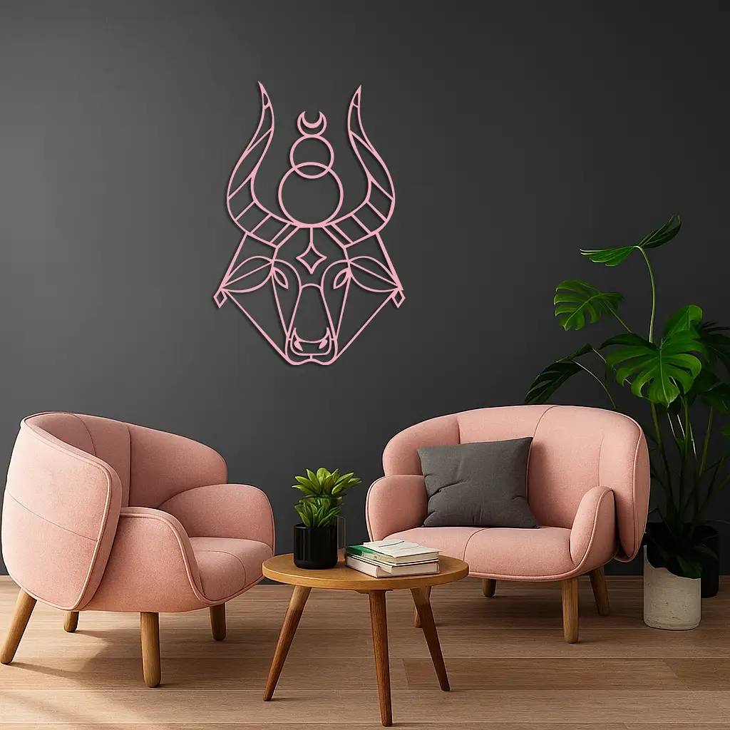 Taurus Zodiac Metal Wall Art – Geometric Bull Head Astrology Home Decor - KAFGP142 by Enova Art