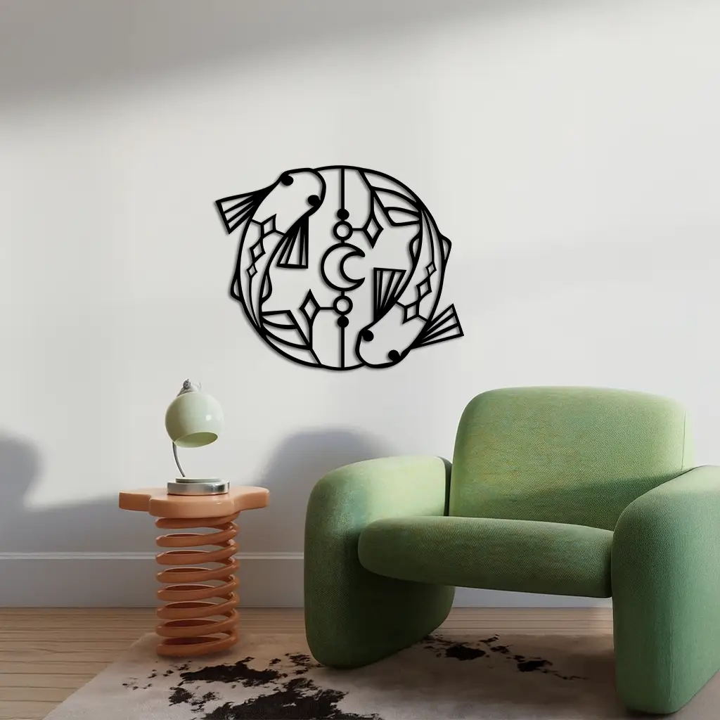 Pisces Zodiac Metal Wall Art – Astrological Home Decor Sign - KAFGP143 by Enova Art
