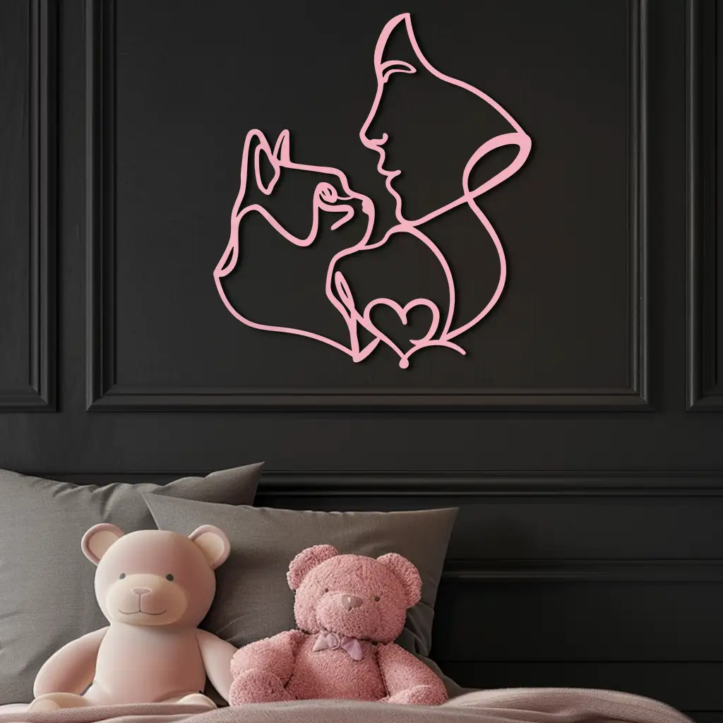 Cat and Woman Silhouette Metal Wall Art – Modern Pet Lover Line Art Decor - KAFGP146 by Enova Art