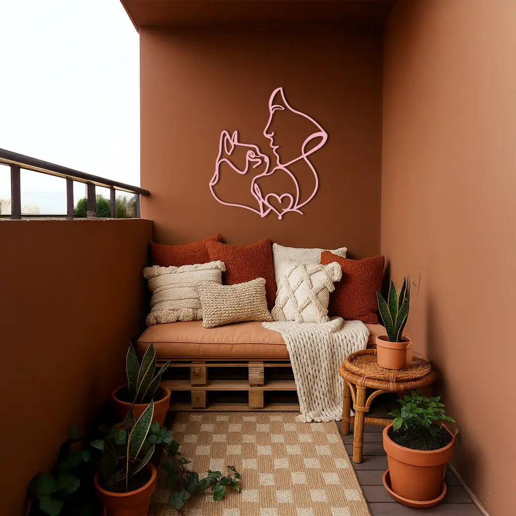 Cat and Woman Silhouette Metal Wall Art – Modern Pet Lover Line Art Decor - KAFGP146 by Enova Art
