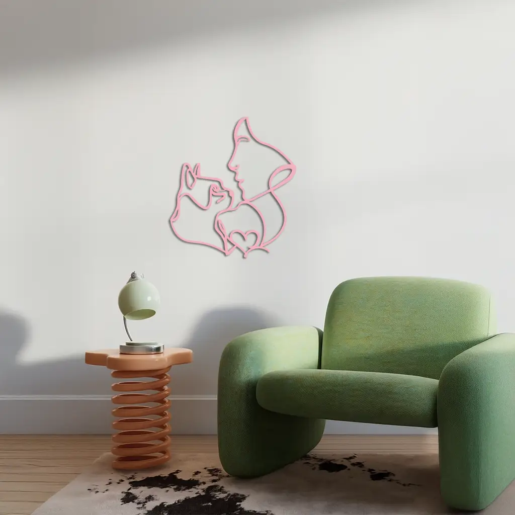 Cat and Woman Silhouette Metal Wall Art – Modern Pet Lover Line Art Decor - KAFGP146 by Enova Art