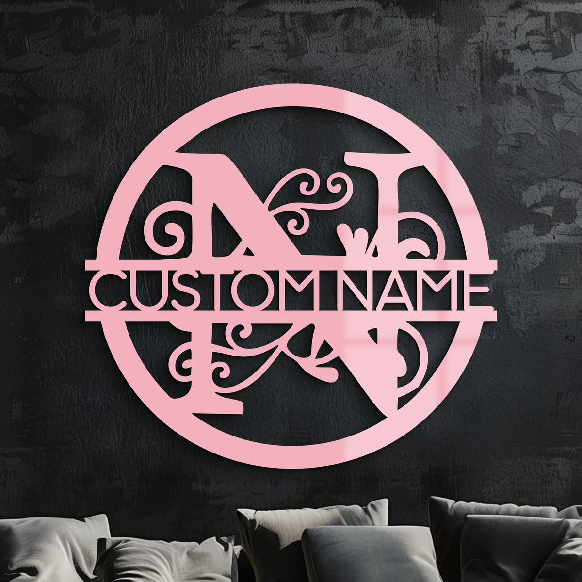 Personalized Monogram Metal Wall Art – Custom Initial & Name Round Sign - KAFGP147 by Enova Art