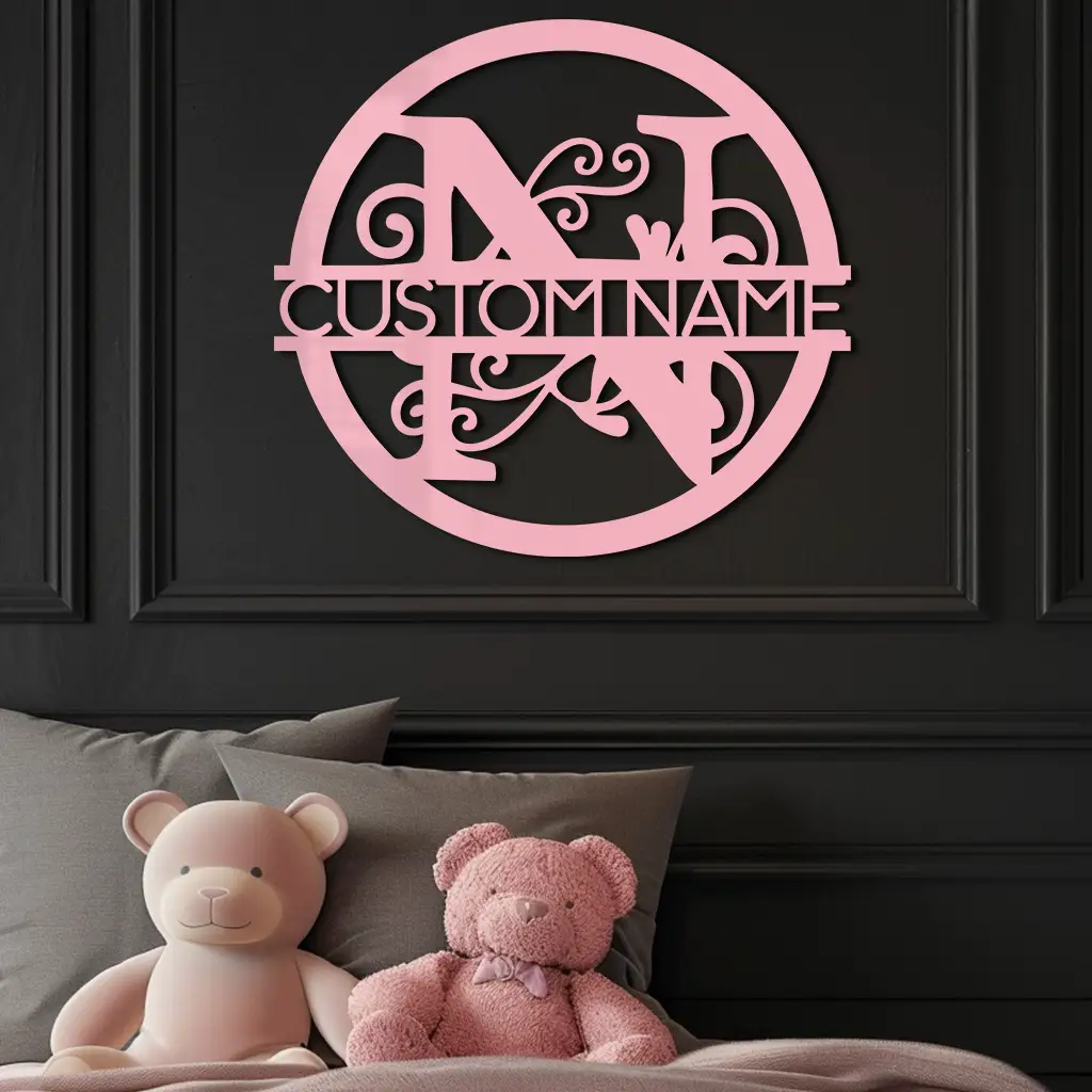 Personalized Monogram Metal Wall Art – Custom Initial & Name Round Sign - KAFGP147 by Enova Art
