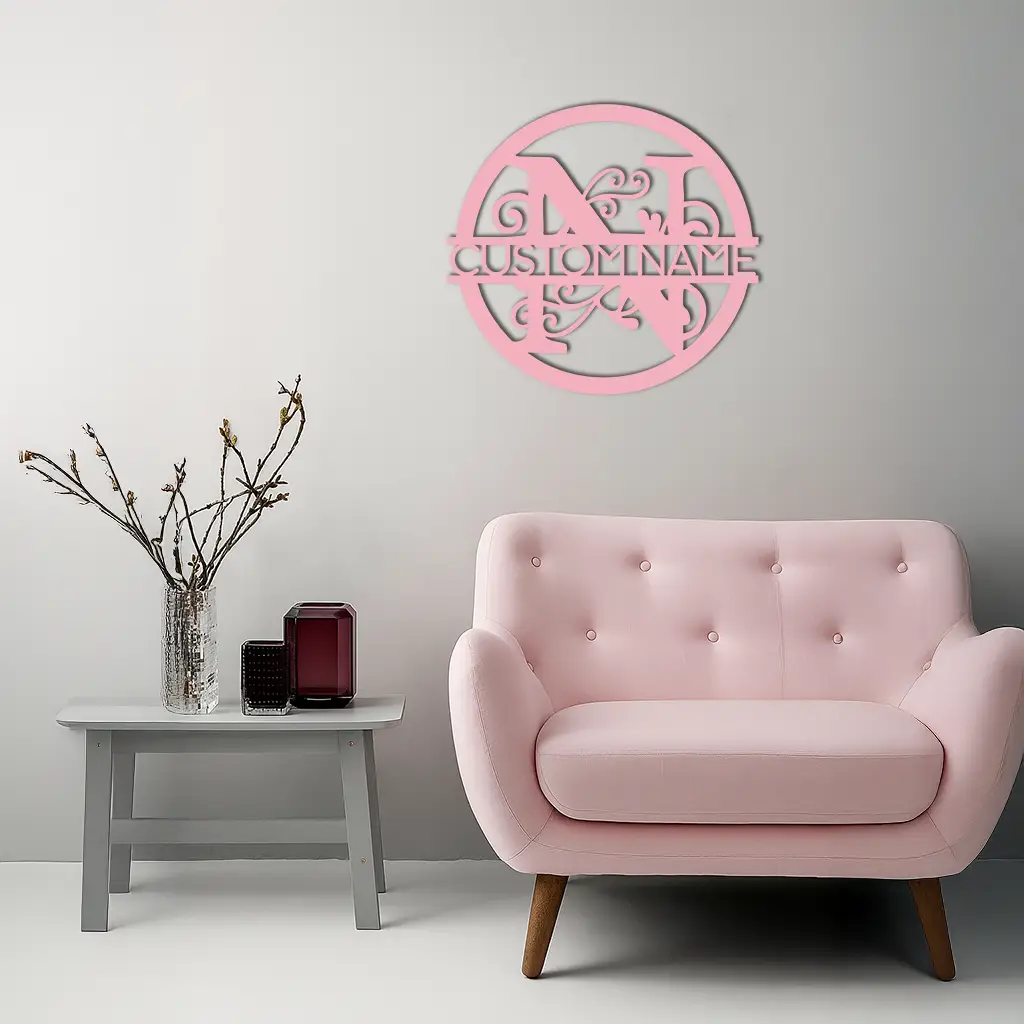 Personalized Monogram Metal Wall Art – Custom Initial & Name Round Sign - KAFGP147 by Enova Art