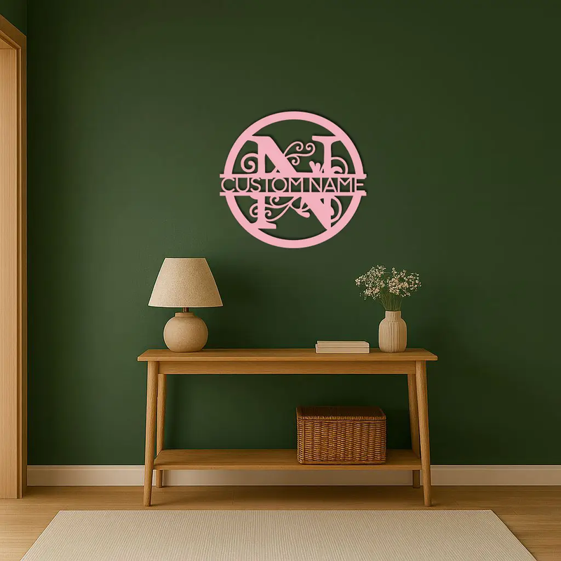 Personalized Monogram Metal Wall Art – Custom Initial & Name Round Sign - KAFGP147 by Enova Art