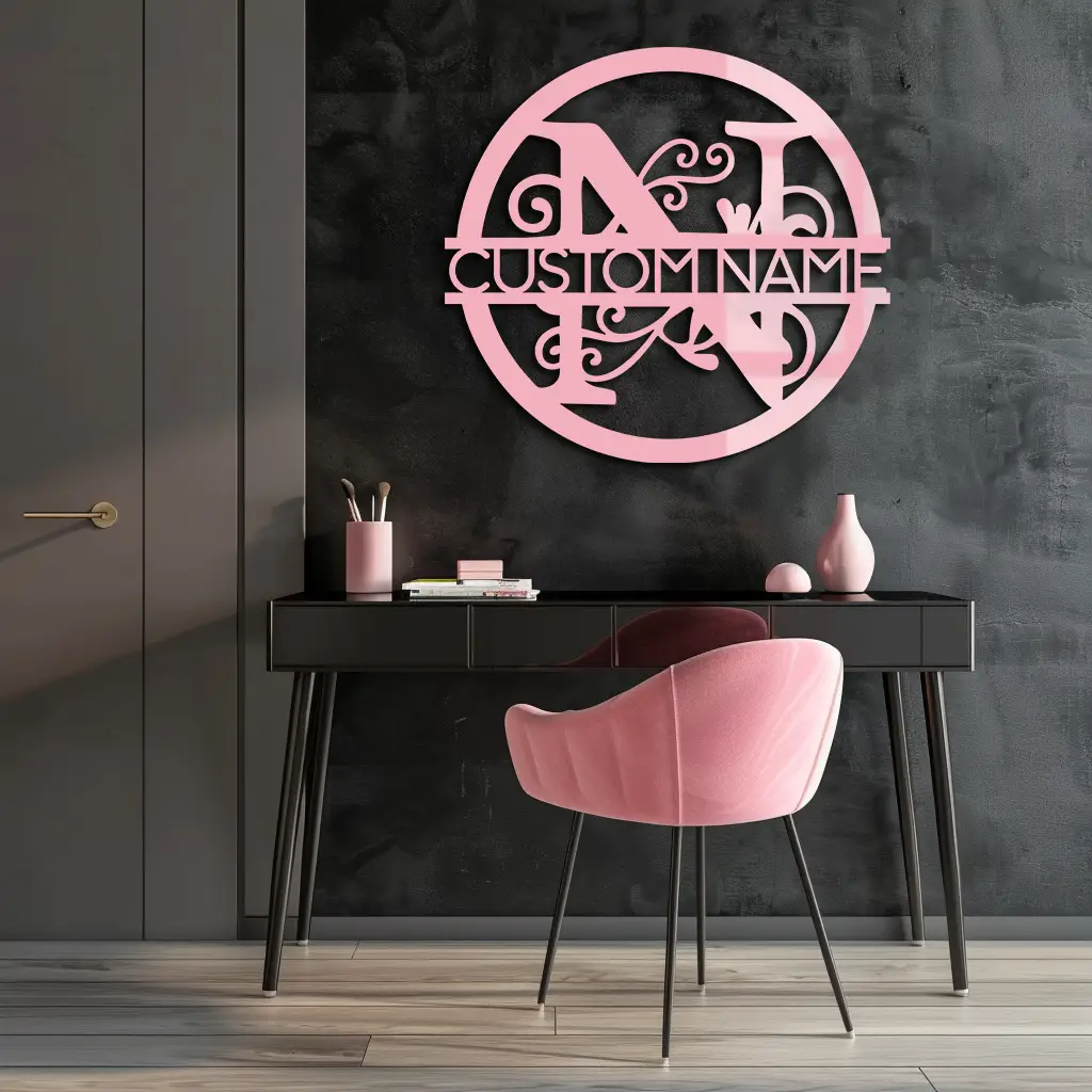 Personalized Monogram Metal Wall Art – Custom Initial & Name Round Sign - KAFGP147 by Enova Art