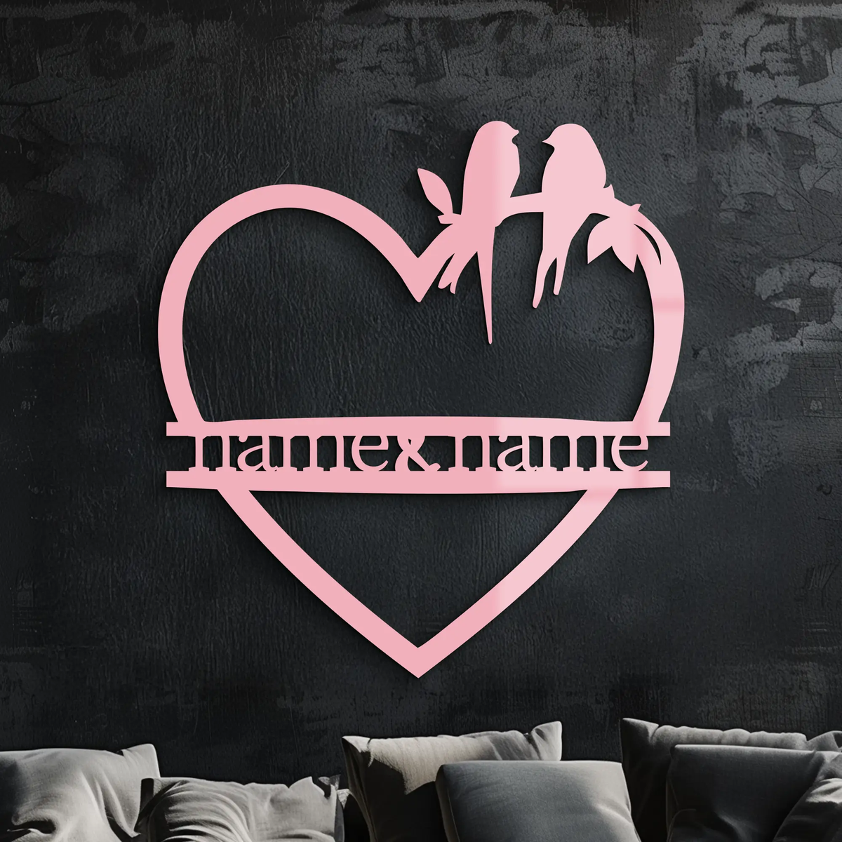 Personalized Heart Metal Wall Art with Birds – Custom Name Couple Gift - KAFGP148 by Enova Art