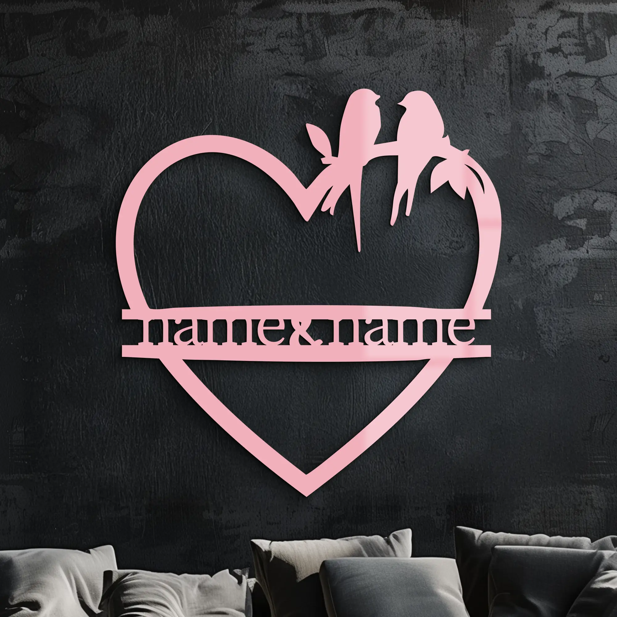 Personalized Heart Metal Wall Art with Birds – Custom Name Couple Gift - KAFGP148 by Enova Art