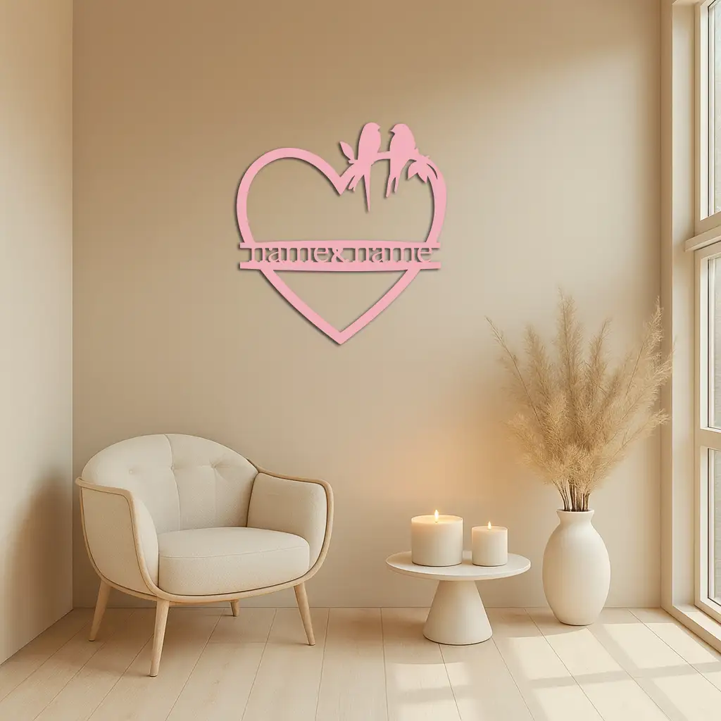 Personalized Heart Metal Wall Art with Birds – Custom Name Couple Gift - KAFGP148 by Enova Art