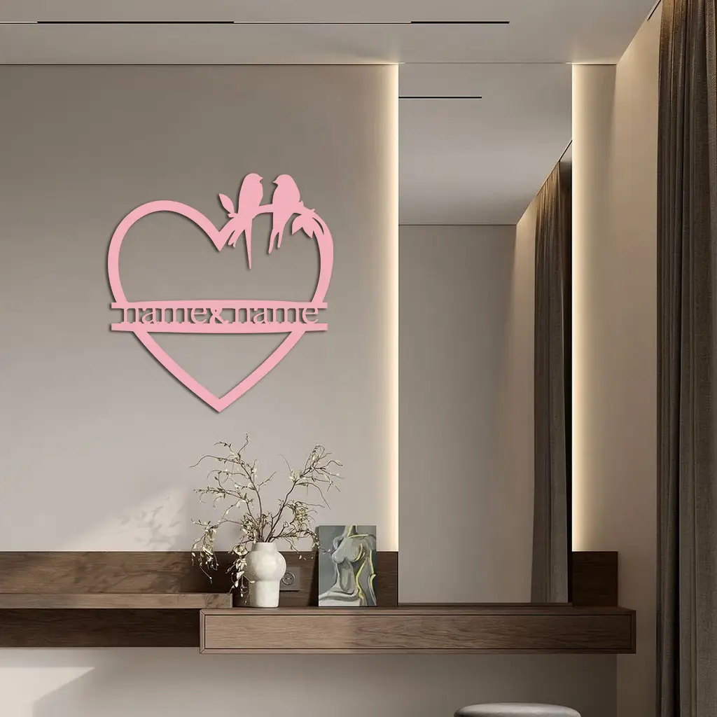 Personalized Heart Metal Wall Art with Birds – Custom Name Couple Gift - KAFGP148 by Enova Art