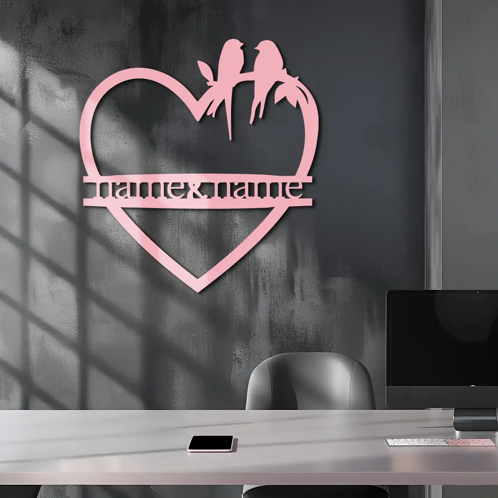 Personalized Heart Metal Wall Art with Birds – Custom Name Couple Gift - KAFGP148 by Enova Art