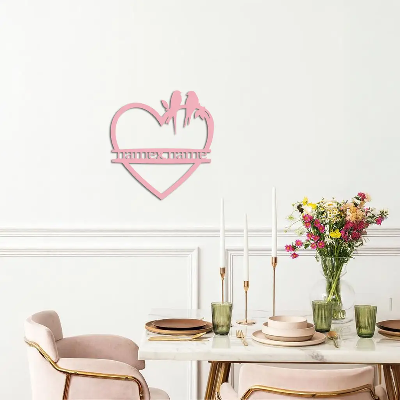 Personalized Heart Metal Wall Art with Birds – Custom Name Couple Gift - KAFGP148 by Enova Art