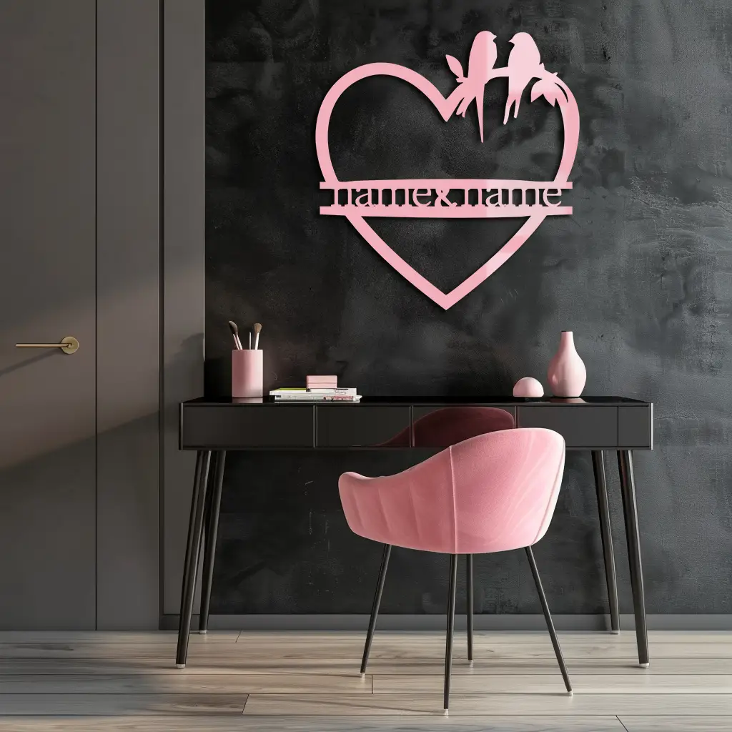 Personalized Heart Metal Wall Art with Birds – Custom Name Couple Gift - KAFGP148 by Enova Art