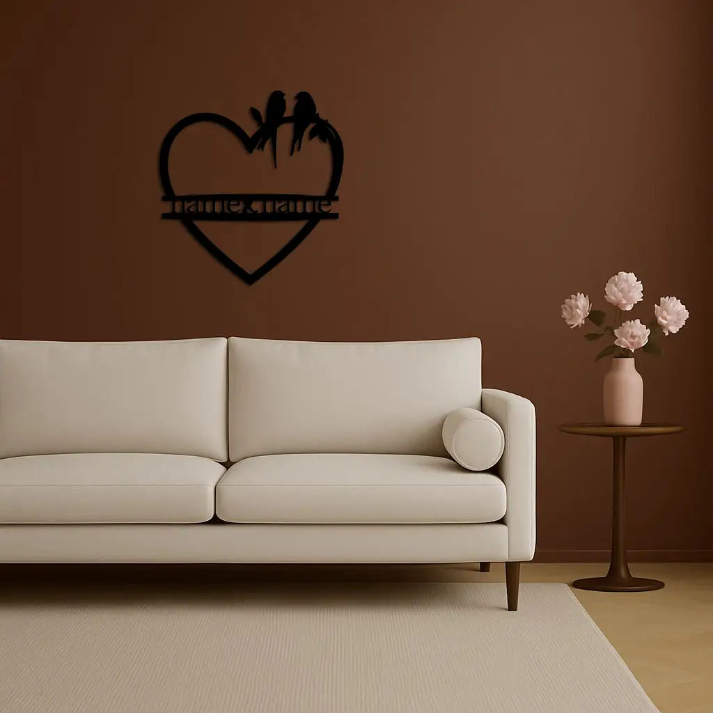 Personalized Heart Metal Wall Art with Birds – Custom Name Couple Gift - KAFGP148 by Enova Art