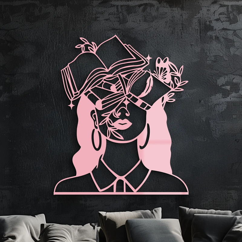 Book Lover Woman Silhouette Metal Wall Art – Reading & Knowledge Inspired Home Decor - KAFGP149 by Enova Art
