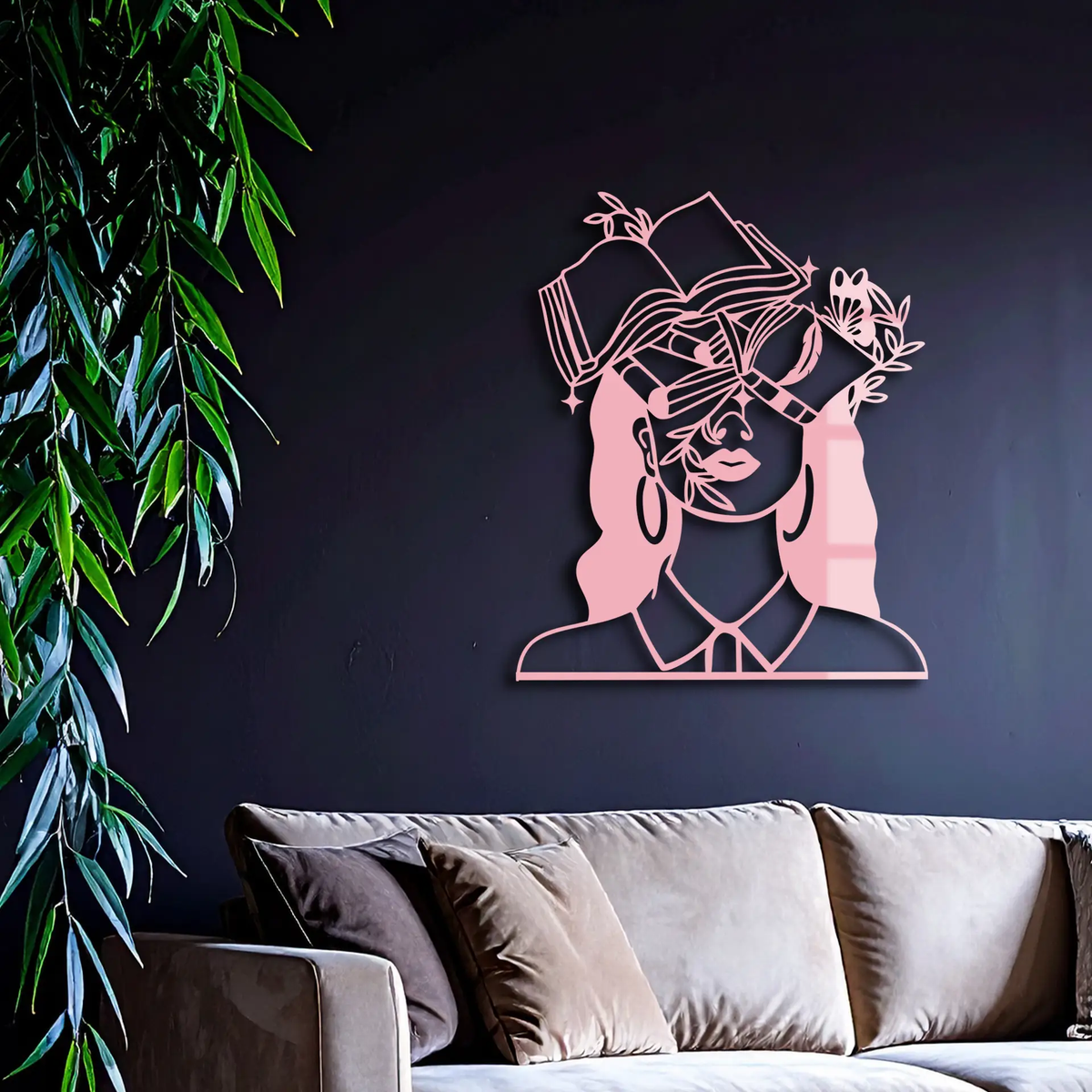 Book Lover Woman Silhouette Metal Wall Art – Reading & Knowledge Inspired Home Decor - KAFGP149 by Enova Art