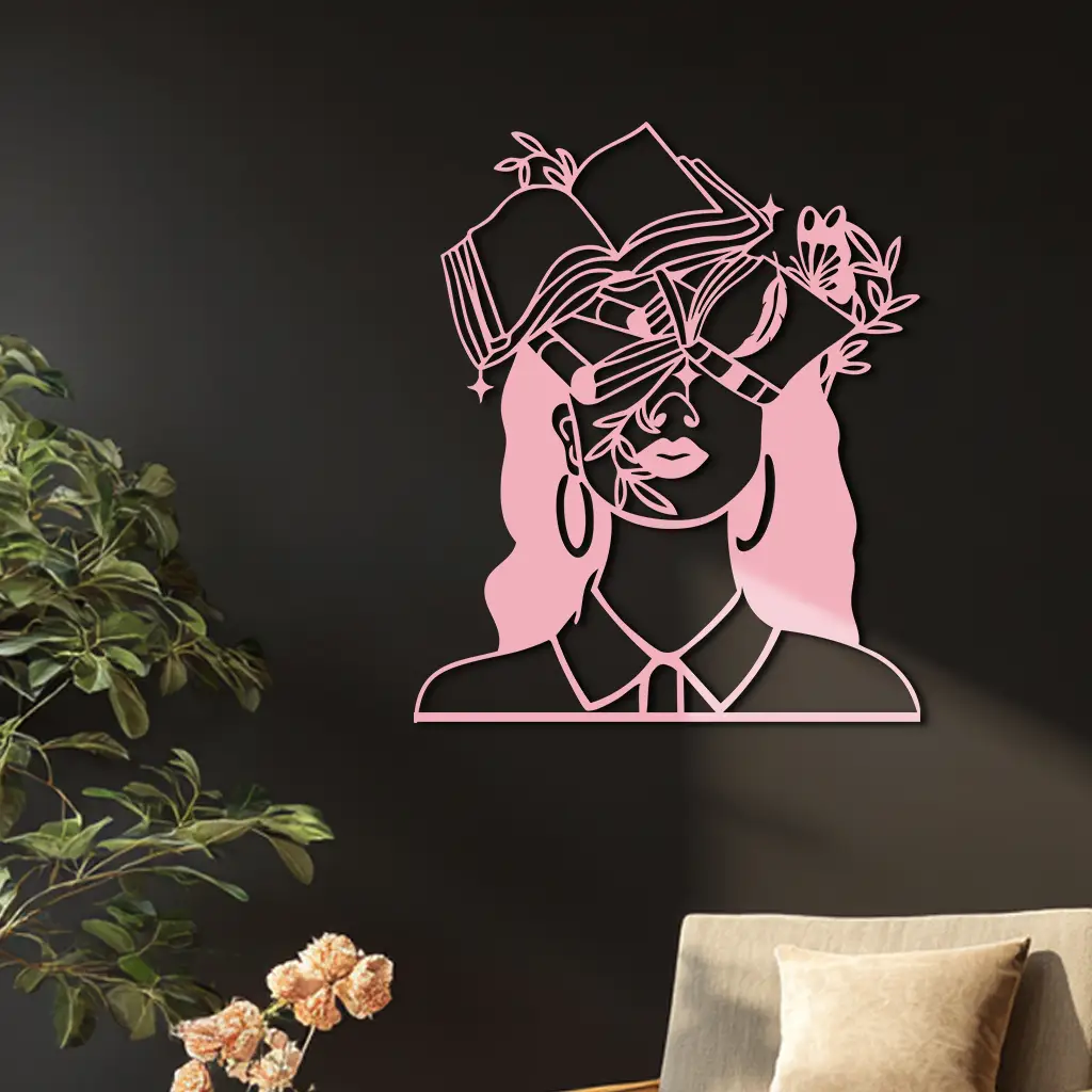 Book Lover Woman Silhouette Metal Wall Art – Reading & Knowledge Inspired Home Decor - KAFGP149 by Enova Art