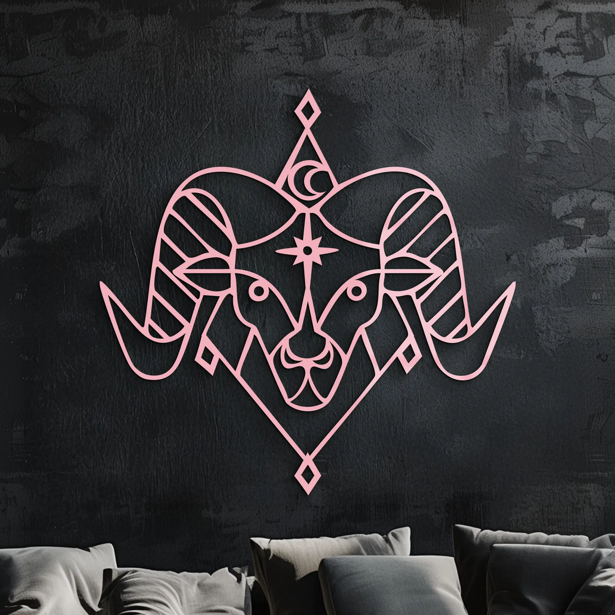 Aries Zodiac Sign Metal Wall Art – Geometric Ram Head Astrology Decor - KAFGP150 by Enova Art