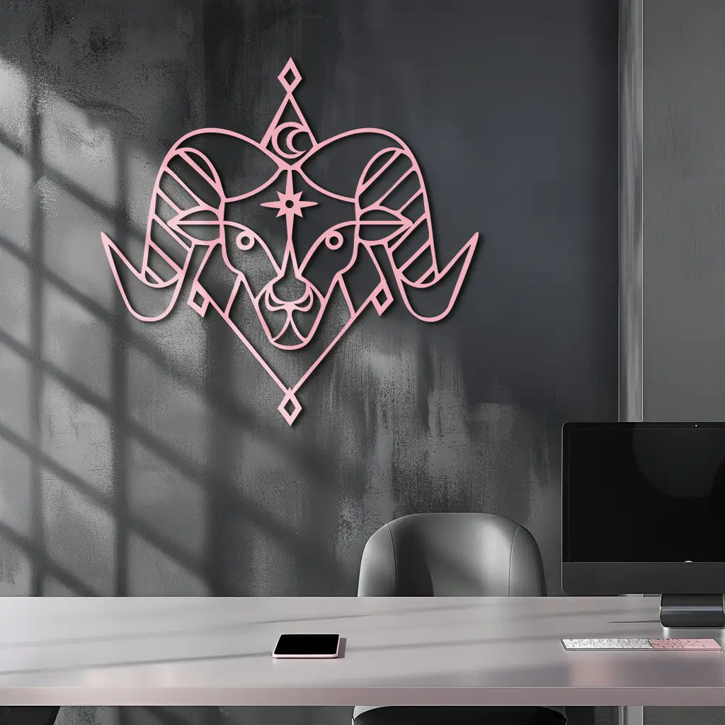 Aries Zodiac Sign Metal Wall Art – Geometric Ram Head Astrology Decor - KAFGP150 by Enova Art