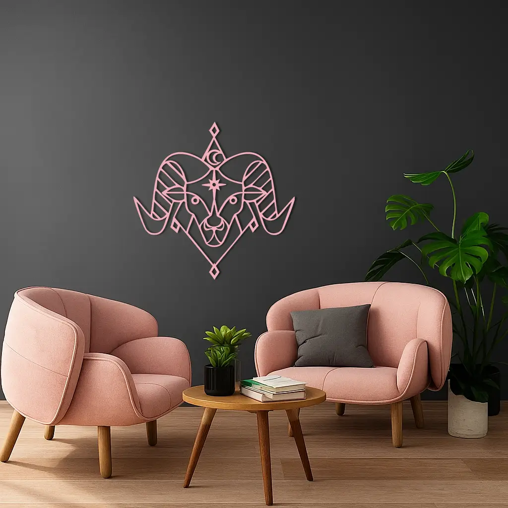 Aries Zodiac Sign Metal Wall Art – Geometric Ram Head Astrology Decor - KAFGP150 by Enova Art
