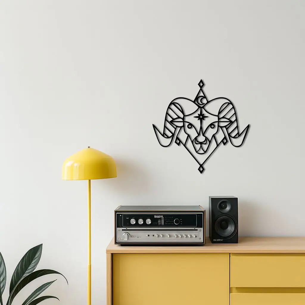 Aries Zodiac Sign Metal Wall Art – Geometric Ram Head Astrology Decor - KAFGP150 by Enova Art