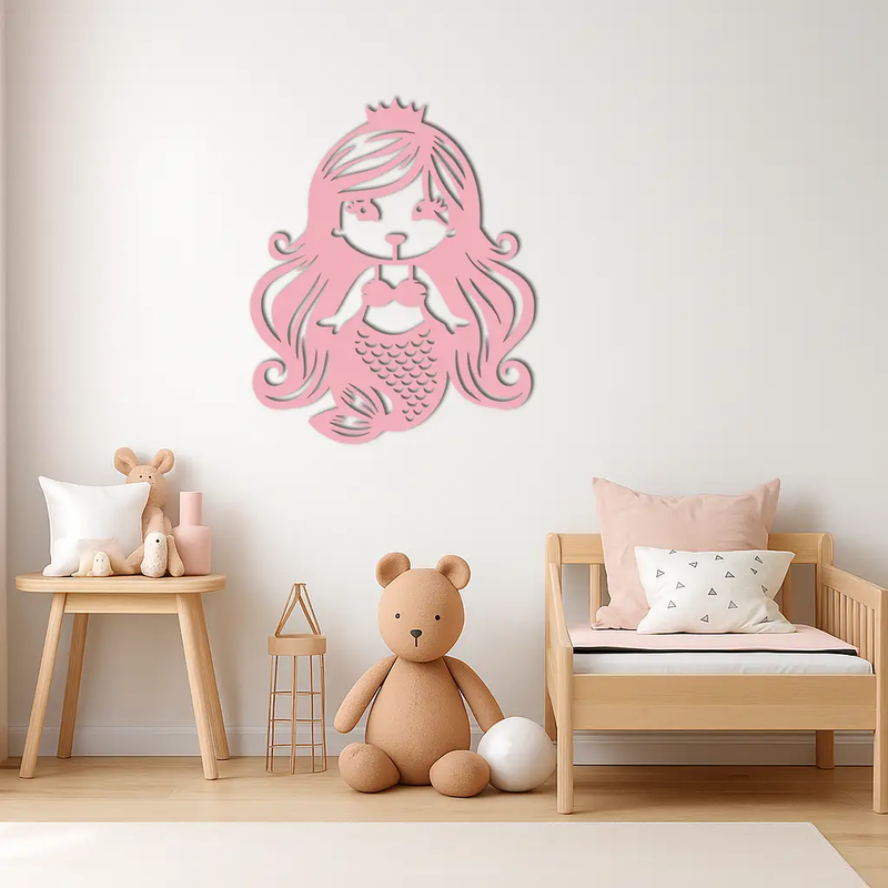 Pink Mermaid Silhouette Metal Wall Art – Cute Ocean Fantasy Wall Decor for Girls - KAFGP152 by Enova Art