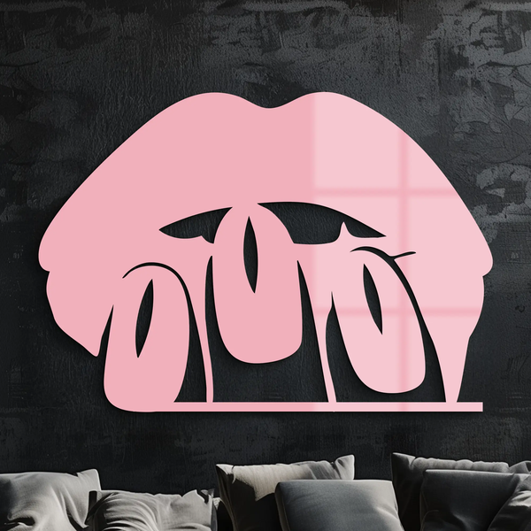 Pink Lips Metal Wall Art – Modern Glam Lip Design - KAFGP153