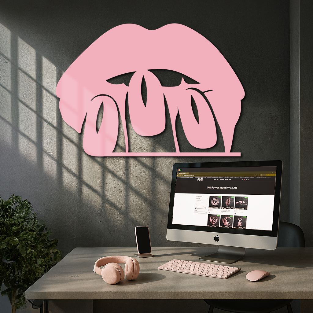 Pink Lips Metal Wall Art – Modern Glam Lip Design - KAFGP153 by Enova Art
