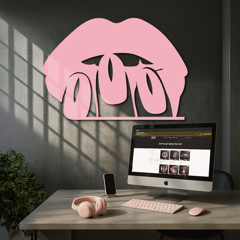 Pink Lips Metal Wall Art – Modern Glam Lip Design - KAFGP153 by Enova Art