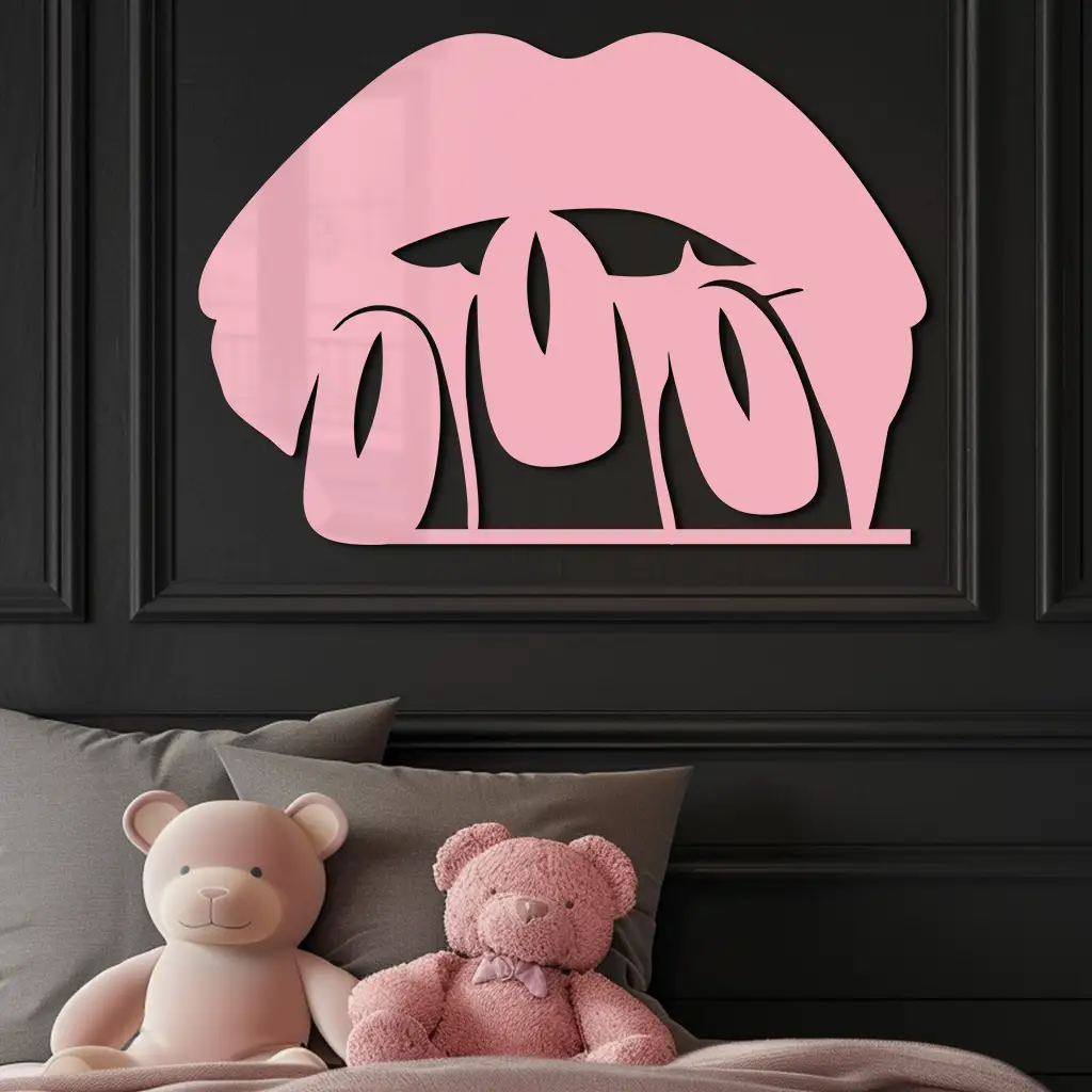Pink Lips Metal Wall Art – Modern Glam Lip Design - KAFGP153 by Enova Art