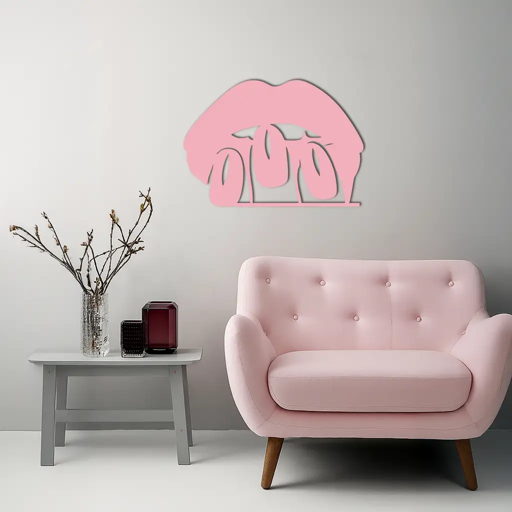 Pink Lips Metal Wall Art – Modern Glam Lip Design - KAFGP153 by Enova Art