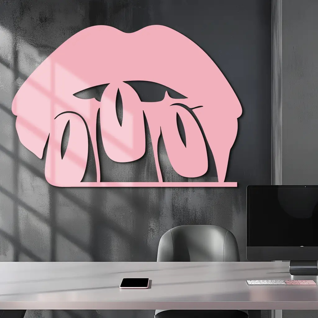 Pink Lips Metal Wall Art – Modern Glam Lip Design - KAFGP153 by Enova Art
