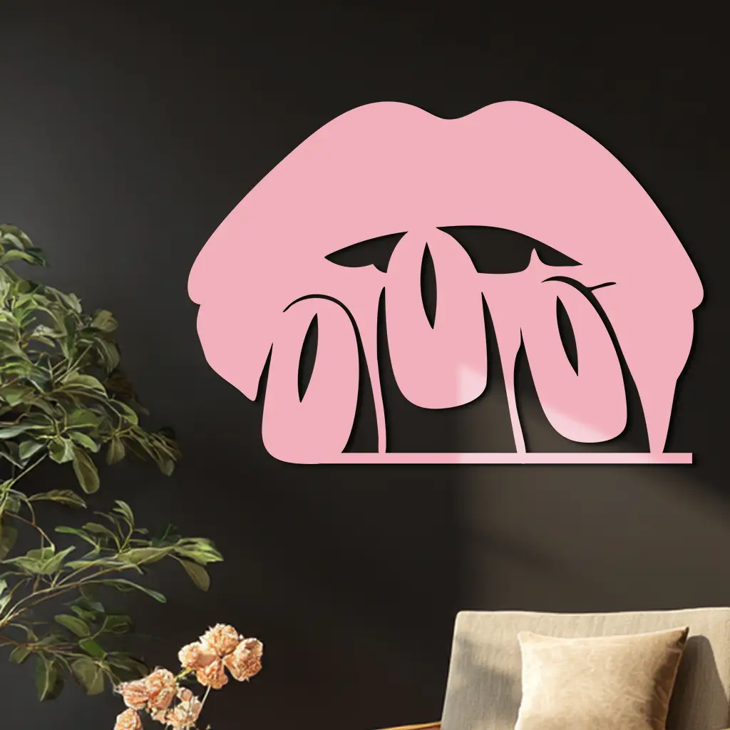 Pink Lips Metal Wall Art – Modern Glam Lip Design - KAFGP153 by Enova Art