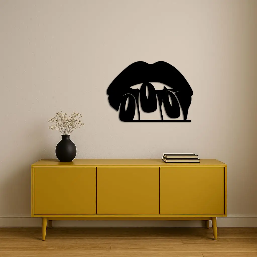 Pink Lips Metal Wall Art – Modern Glam Lip Design - KAFGP153 by Enova Art