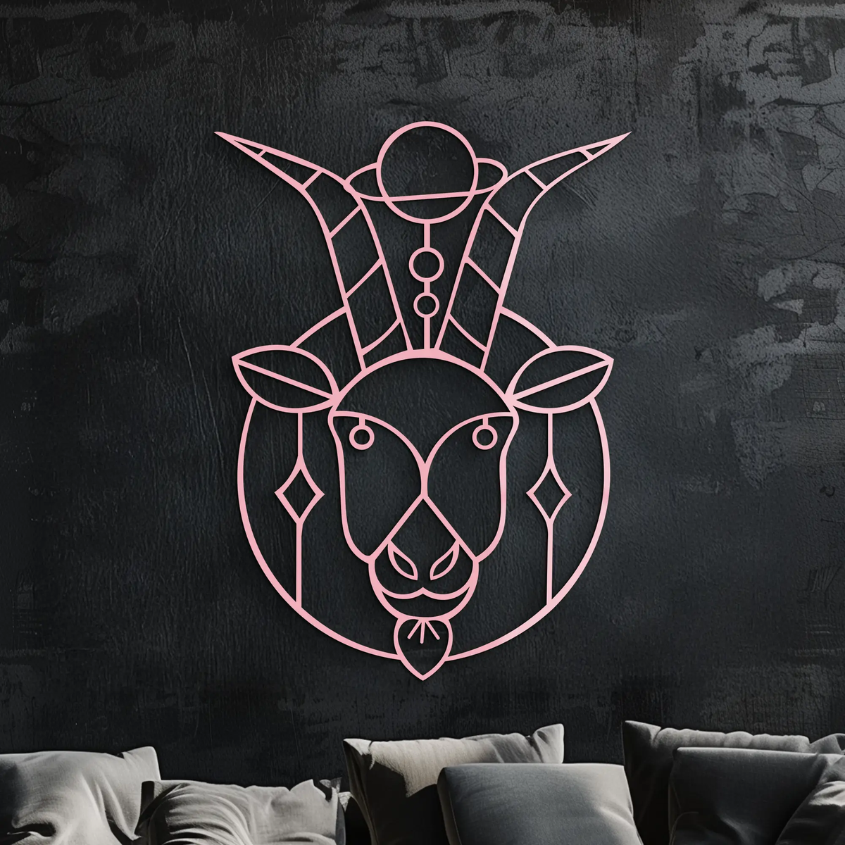 Capricorn Zodiac Metal Wall Art – Geometric Pink Astrology Decor - KAFGP154 by Enova Art