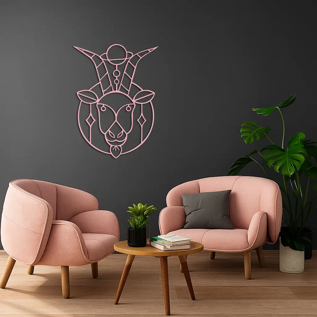 Capricorn Zodiac Metal Wall Art – Geometric Pink Astrology Decor - KAFGP154 by Enova Art