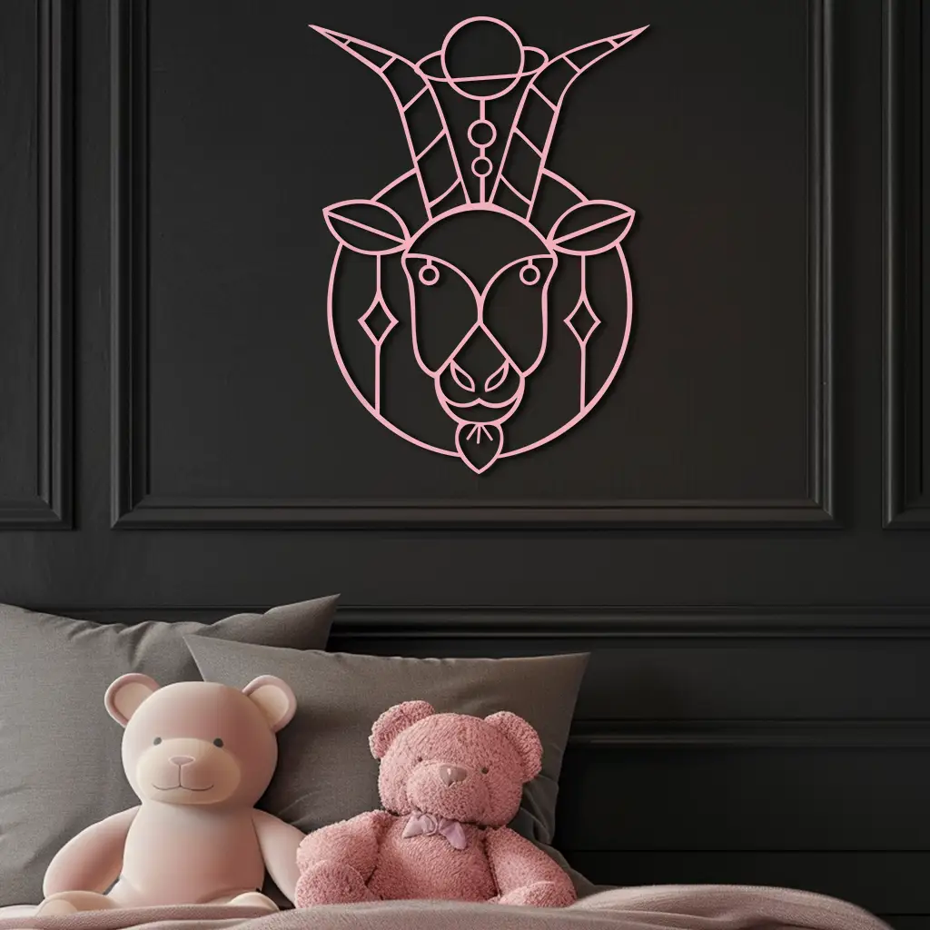 Capricorn Zodiac Metal Wall Art – Geometric Pink Astrology Decor - KAFGP154 by Enova Art