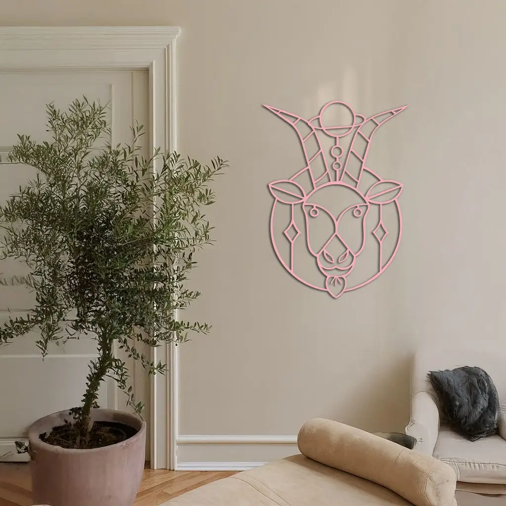 Capricorn Zodiac Metal Wall Art – Geometric Pink Astrology Decor - KAFGP154 by Enova Art